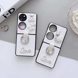 日韩国创意水钻兔子指环适用华为Pocket2手机壳ZFlip5折叠屏新款