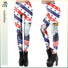 春夏个性新款紧身裤女 独立日创意斜纹印花运动休闲打底裤KDK2053