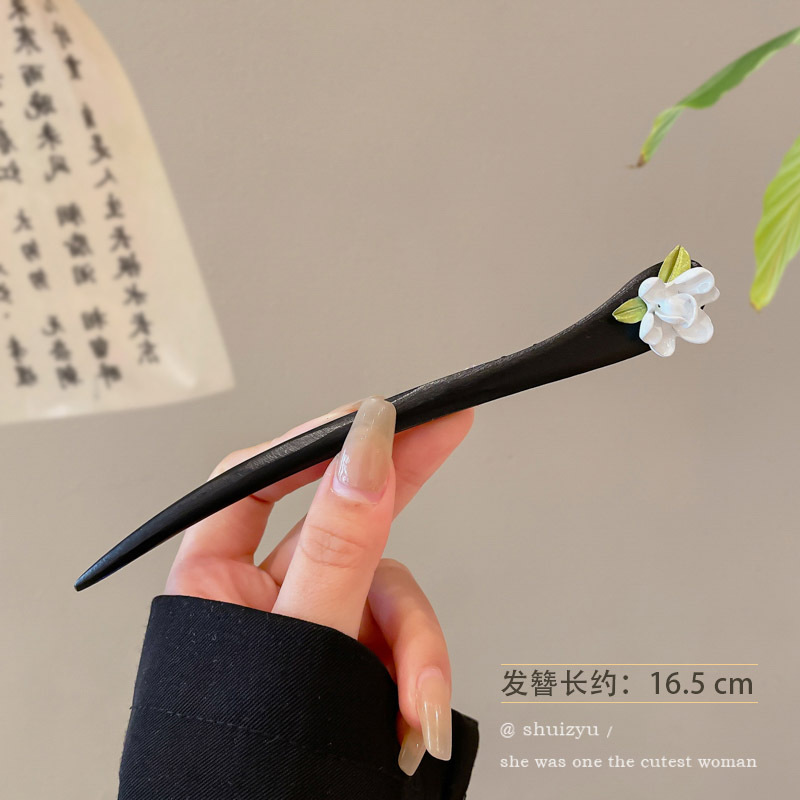 Pinzas de cabello de madera de madera negra chinesa Cheongsam nuevo estilo chino pinzas de cabello de mujer detrás del cerebro pinzas antiguo estilo moderno simple tocado