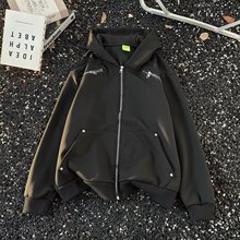 春季垫肩外套男女高街痞帅小众多拉链装饰短款卫衣时尚设计感开衫