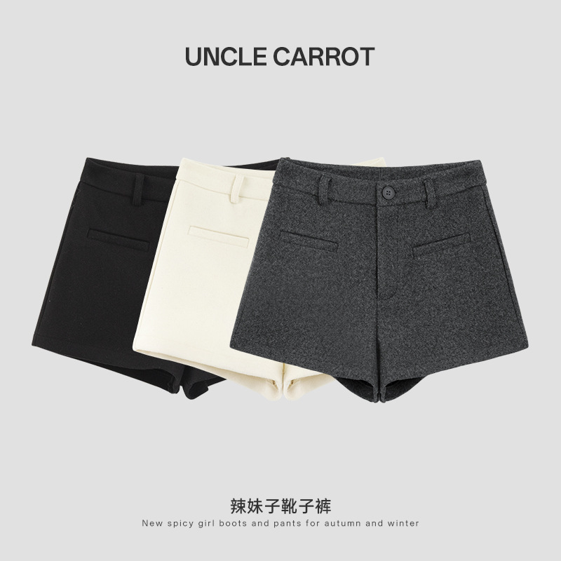 Gray Woolen Shorts for Women, Autumn and Winter 2026 New Style, High-Waisted A-Line Slimming Boot Shorts for Outerwear Gray Woolen Shorts for Women, Autumn and Winter 2026 New Style, High-Waisted A-Line Slimming Boot Shorts for Outerwear