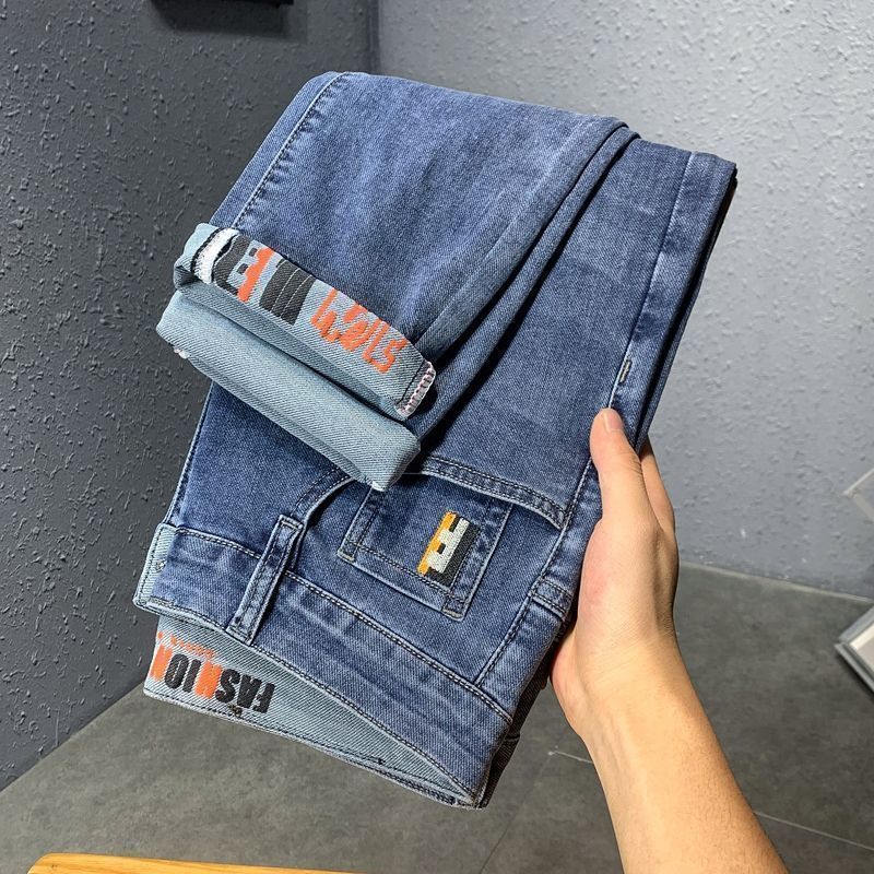 High end embroidered jeans for men's 2023 new slimming and slim fit leggings Korean version light luxury versatile_voghion.com