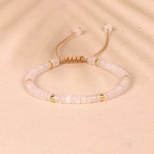 扁珠白水晶石石珠手鏈 編織手鏈 情侶瑜伽手鏈飾品