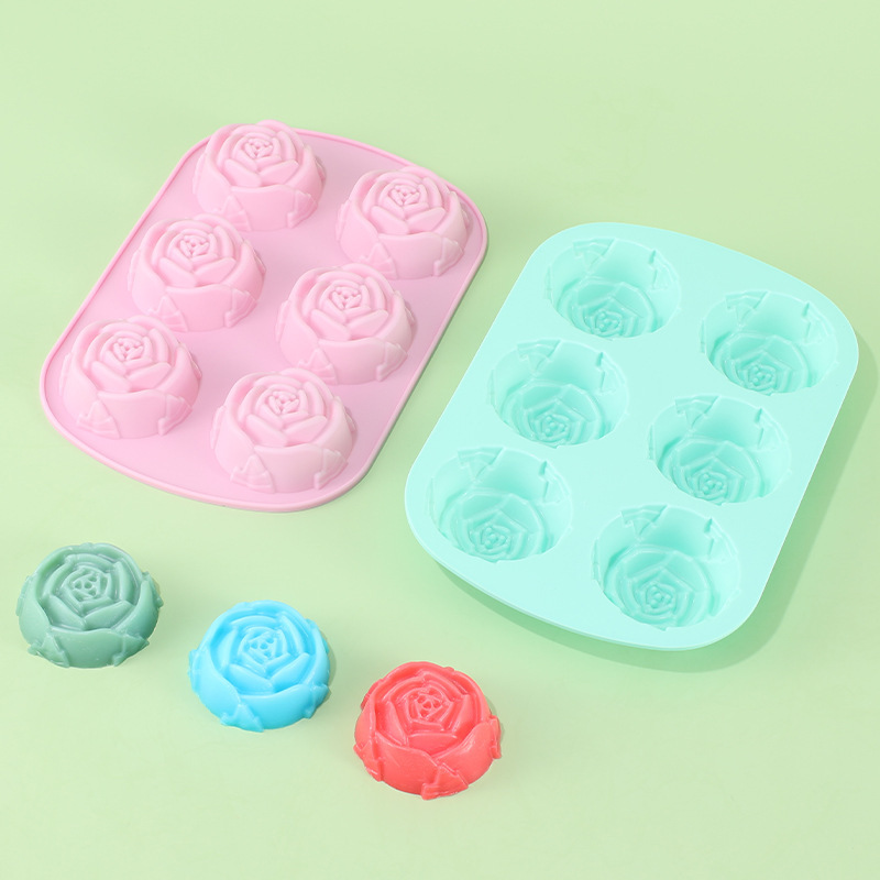 批發6孔玫瑰蛋糕模硅膠蛋糕模 diy烘焙用具 烘焙廚具廠家直供
