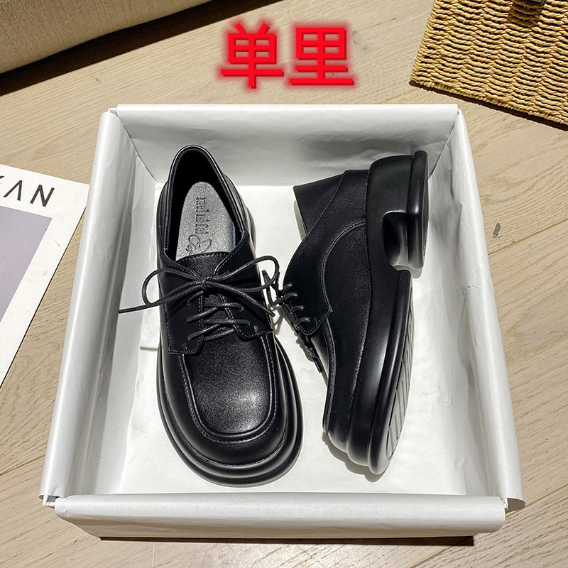 内增高一脚蹬黑色小码高跟圆头系带松糕厚底英伦风小皮鞋乐福鞋女 内增高一脚蹬黑色小码高跟圆头系带松糕厚底英伦风小皮鞋乐福鞋女