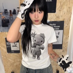 local aliens外星沙龙美式复古正肩短袖T恤卡通印花显瘦百搭半袖