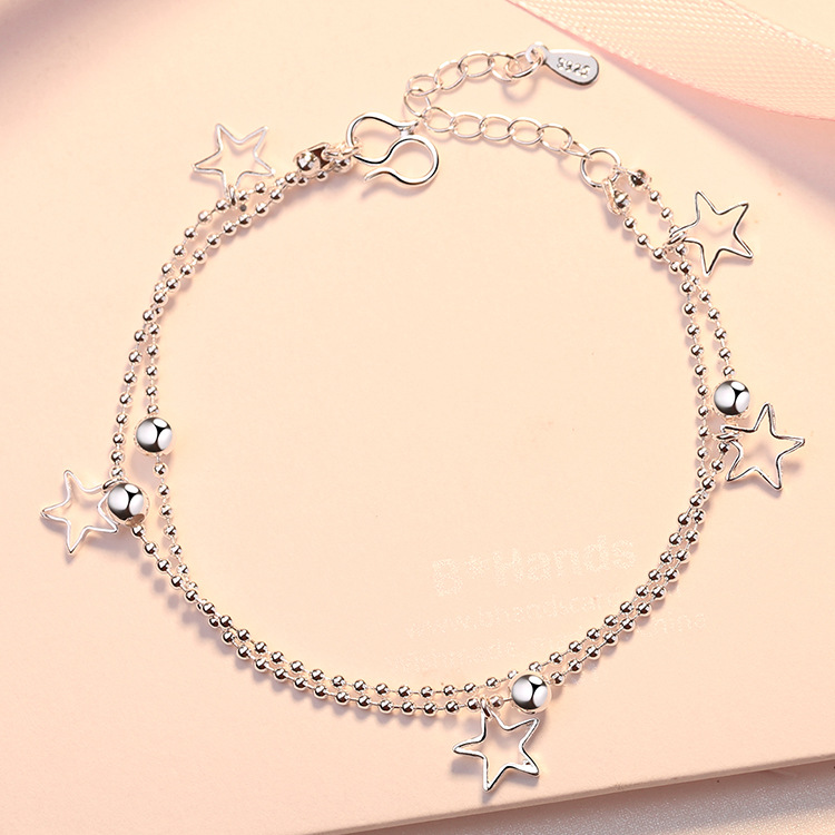 Hot selling silver ankle chains Korean Edition fashion Anti allergy Female models double-deck star Bracelet Foreign trade Jewelry wholesale