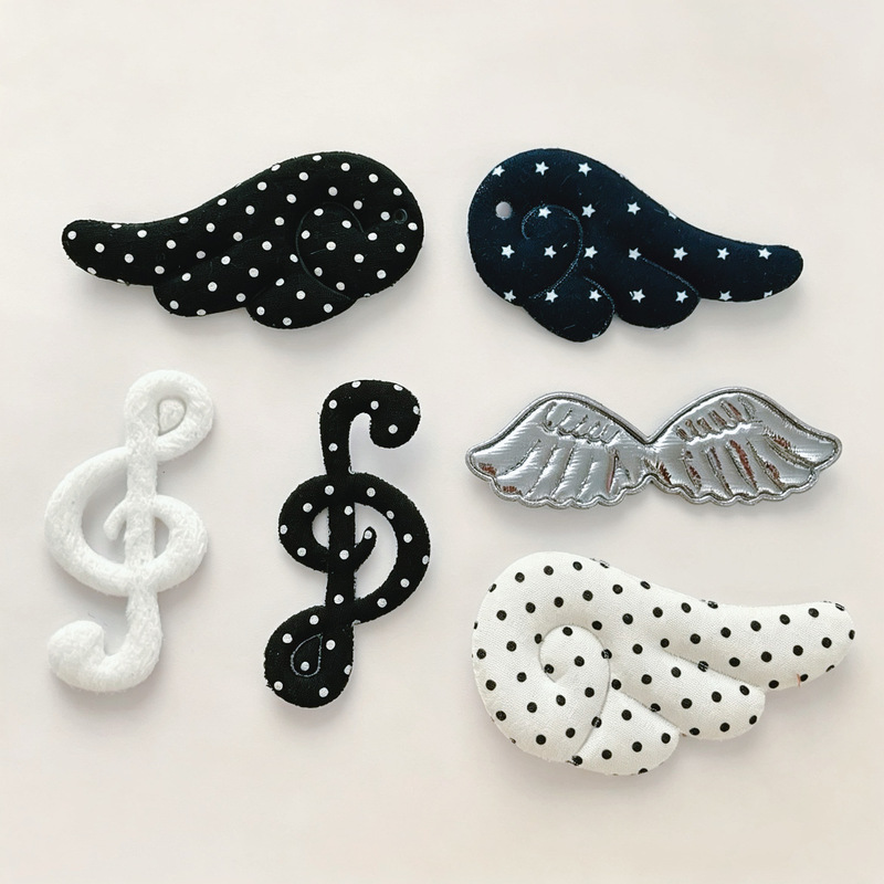 Ins Simple Black and White Polka Dot Wings Musical Notes Fabric Accessories Hairpin DIY Bag Clothing Decoration Materials Wholesale Ins Simple Black and White Polka Dot Wings Musical Notes Fabric Accessories Hairpin DIY Bag Clothing Decoration Materials Wholesale