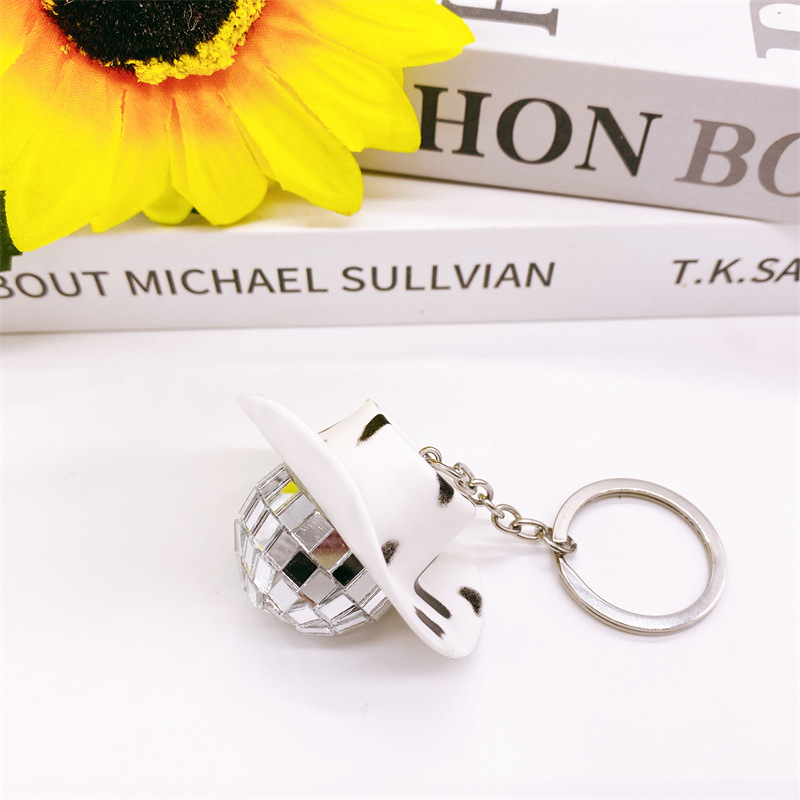 3 cm bola llavero sombrero de vaquero blanco y negro