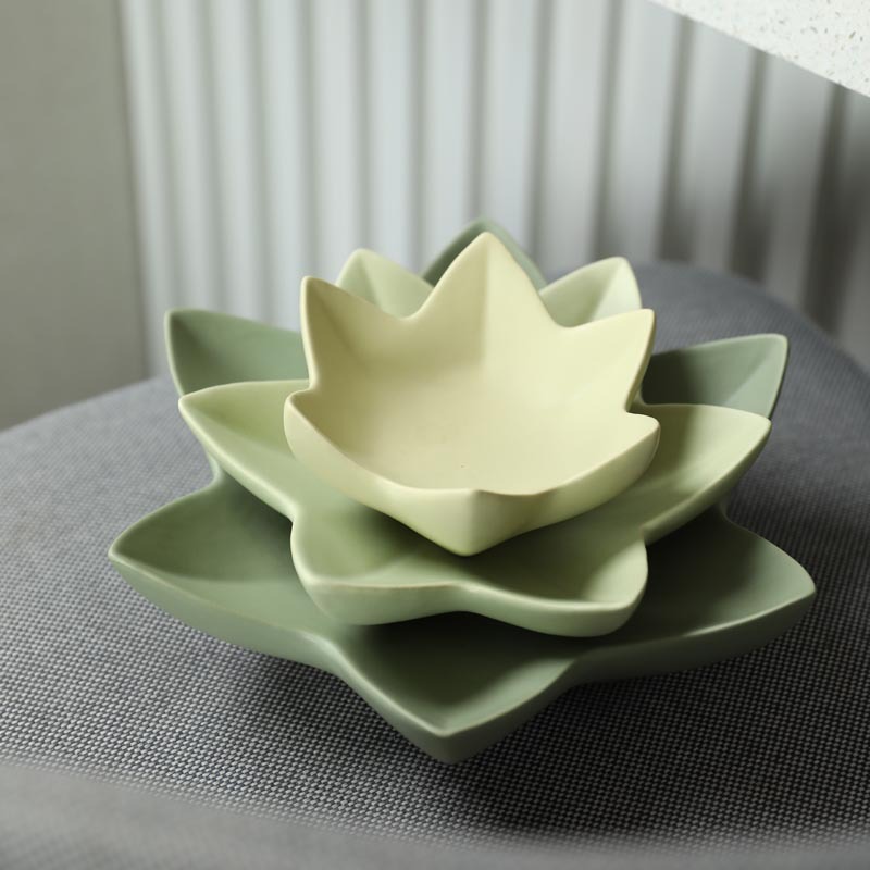 Creativo moderno de loto verde bandeja de frutas de cerámica decoración de la sala de estar snack bandeja candelabro decoración