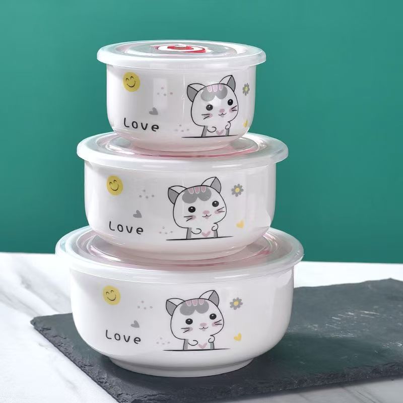 [Múltiples opcionales] tazón de cerámica fresca bolos de fideos con cubierta de almuerzo caja de almuerzo bolos de sellado horno de microondas cubierta doméstica