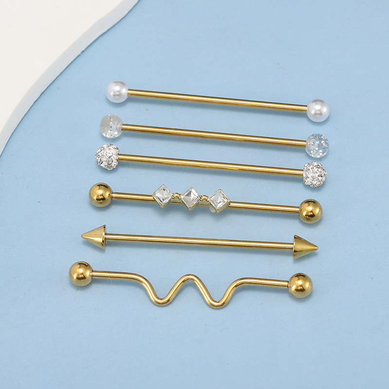 6-Piece Stainless Steel Ear Bridge Rod Earrings Cartilage Studs Ins Style Long Ear Bone Rods Double Ear Piercing detail image 7