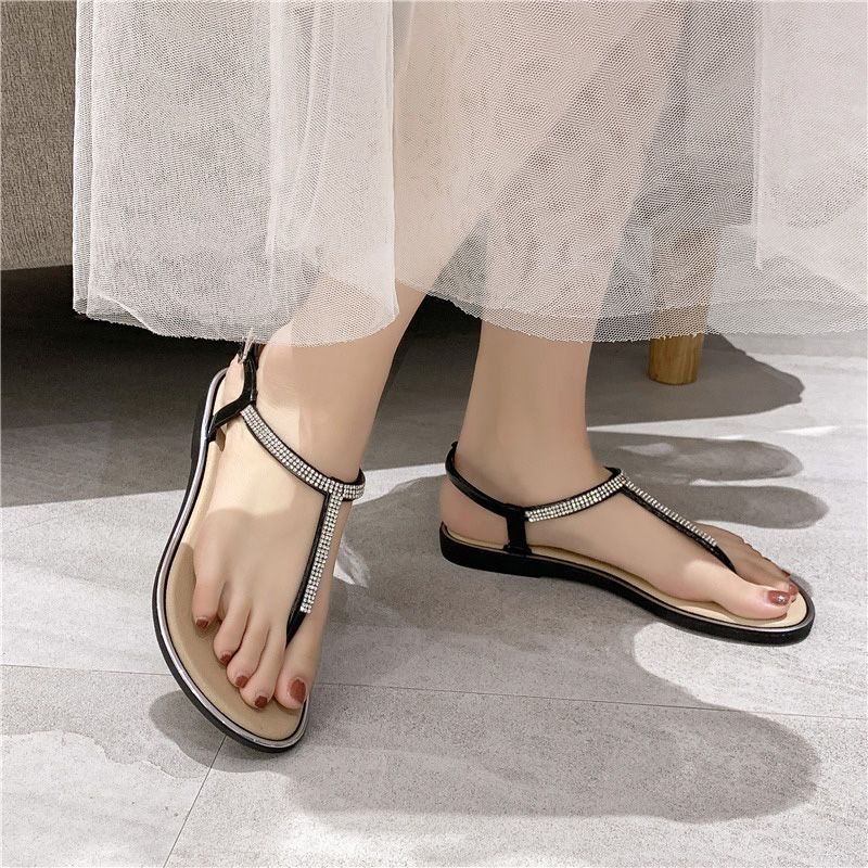 2021 agua de diamante de marea sandálias de clip para mujeres de verano plano para estudiantes de vacaciones casuales zapatos de playa