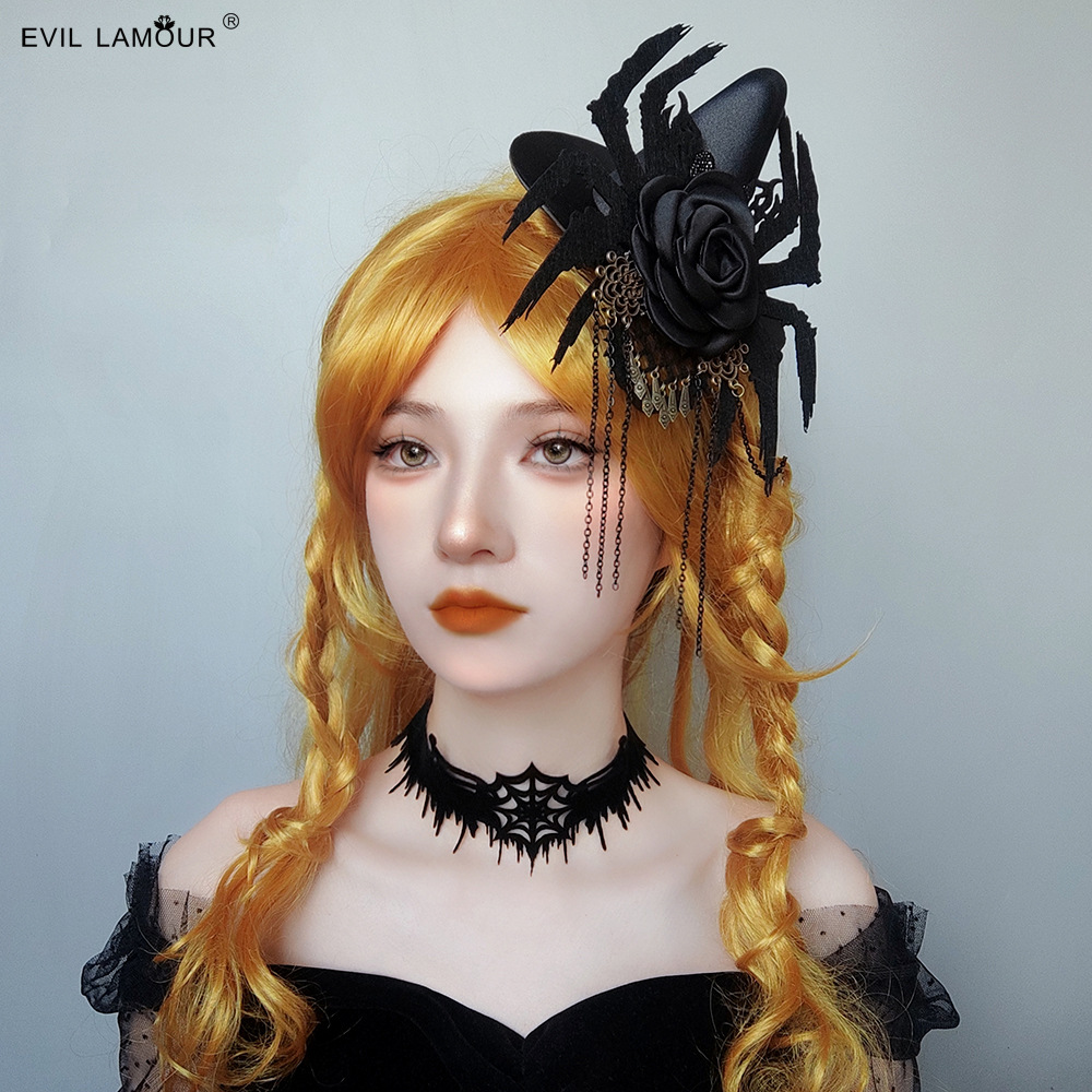 Halloween party Spider tassel bowler hat hair accessories hairpin Gothic black prom annual meeting headwear FJ-43-1