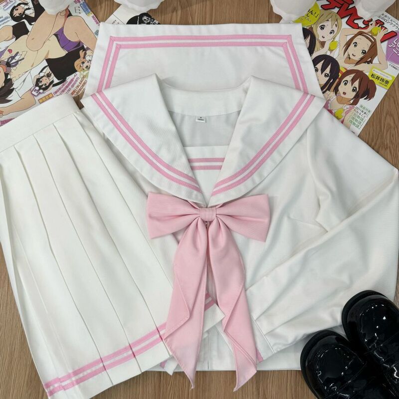 Wholesale in Stock Authentic Jk Uniform Pink Two-Piece Long-Sleeve Academy Style Middle Uniform Japanese Sailor Uniform Pleated Skirt