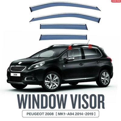PEUGEOT 2008 Rain and Sunny Weatherboard Rain Eyebrow PEUGEOT 2008 Window visor (Rain shield) - standard-packing-without-logo-peugeot-peugeot-2008-mk1-a94-2014-2019-pc-silver-bright-window-rain-shield