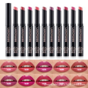 Langmanni's New Ten-Color Oblique Mouth Pearlescent Rotating Oblique Mouth Design Lipstick Single Pack Long-Lasting Cross-Border Exclusive