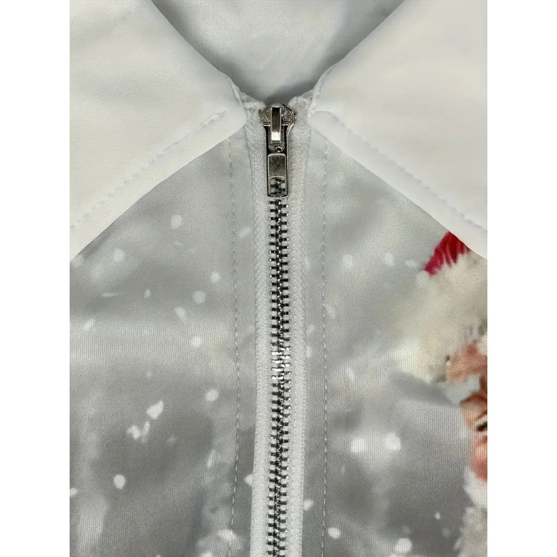 Divertido Papá Noel con estampado 3D para hombre primavera y otoño solapa suelta manga larga cremallera camisa POLO venta directa de fábrica