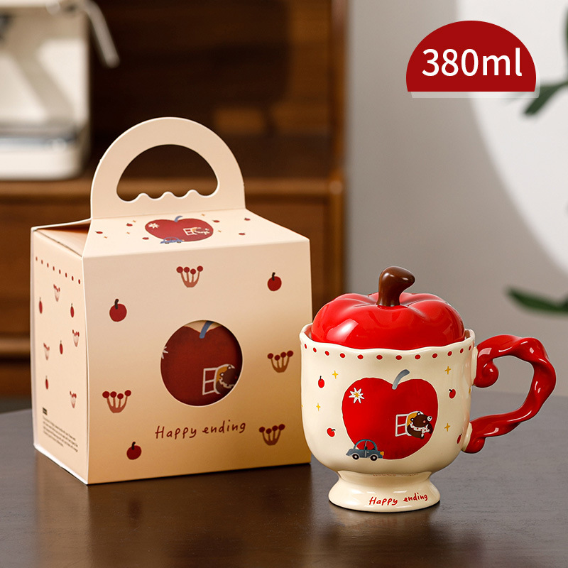 Hermosas tazas de manzana con tapa tazas de cerámica regalo de mano taza de agua de oficina taza de café de alto valor de Navidad