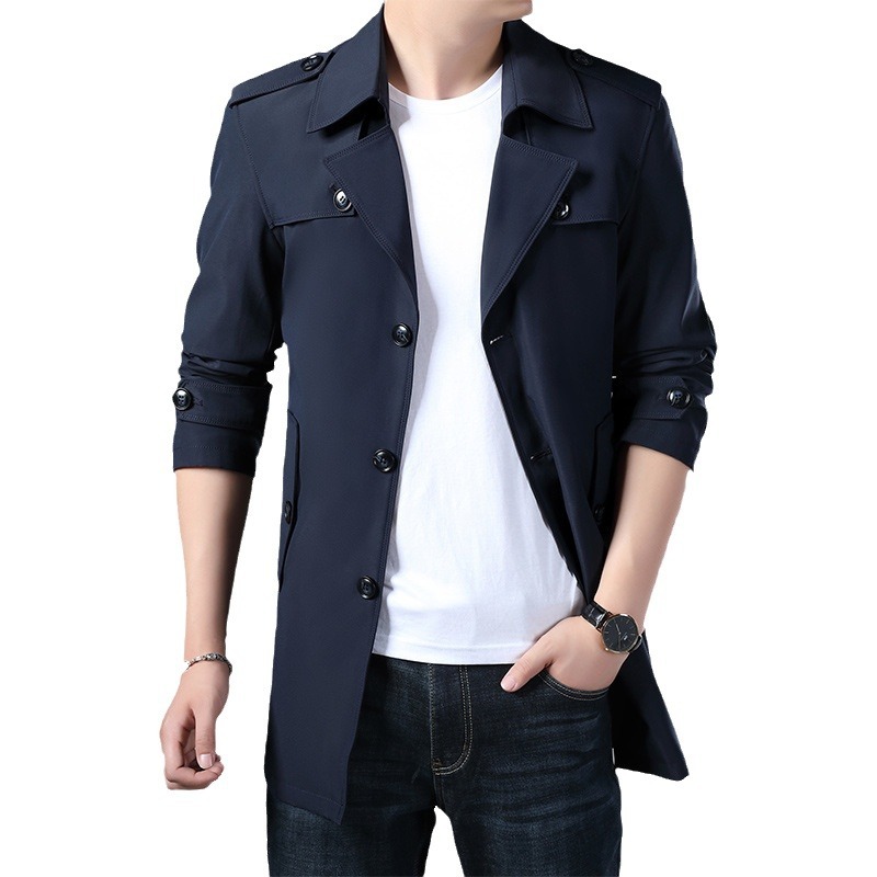 Gabardina fina de media longitud para hombre, estilo coreano, moderna y casual, para primavera y otoño, estilo británico, talla grande.