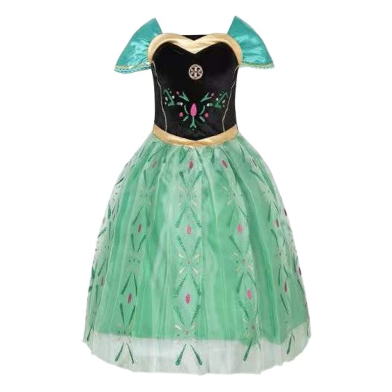 Замороженное платье принцессы Анны Летнее Сетчатое платье для девочек Платье для девочек Зеленое прессованное плиссированное платье