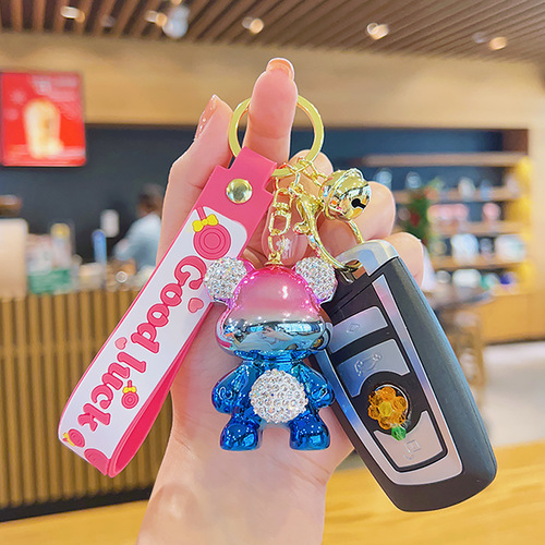 Electroplated diamond-encrusted violent bear keychain pendant wholesale cute school bag doll doll internet celebrity couple pendant jewelry