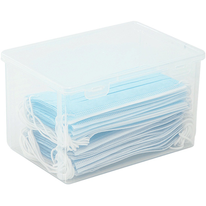 En stock hogar transparente medicina caja de almacenamiento de gran capacidad de plástico PP máscara con tapa máscara caja de almacenamiento al por mayor