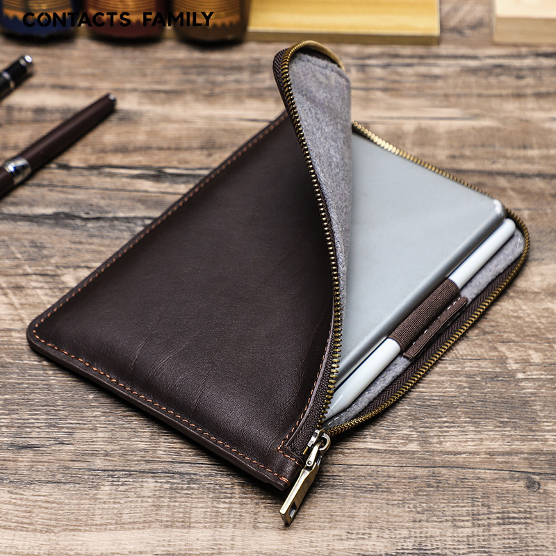 Suitable for Ipadmini7/6 Retro Leather Protective Case with Pen Slot Portable Hand-Held Zipper Mini 7.9inch Leather Case