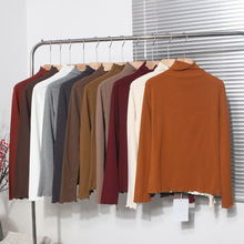 A02清仓特价 木耳边半高领长袖打底衫加绒加厚莫代尔T恤上衣 7728