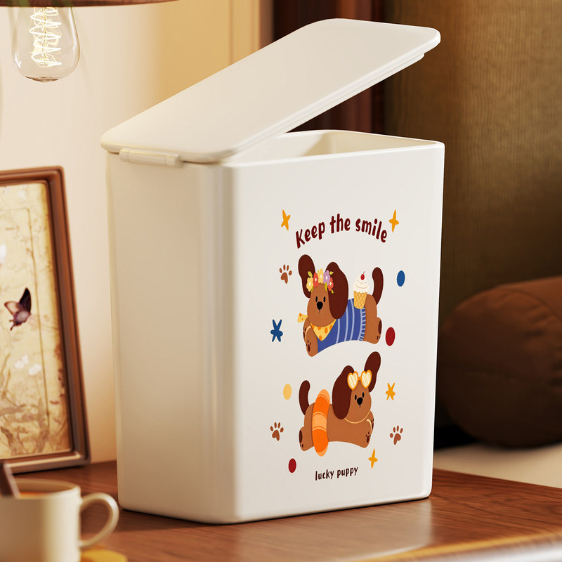 Flip-top trash can for home use, suitable for countertops, bedrooms, and offices; a closed storage bin with a lid to prevent odors; a desktop waste paper bin