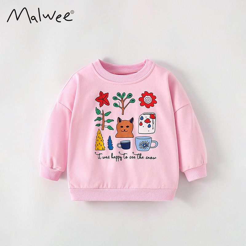 Malwee girls' sweatshirt, autumn new style, European and American style, fashionable printed pullover sweater for toddlers and children, children's clothing top