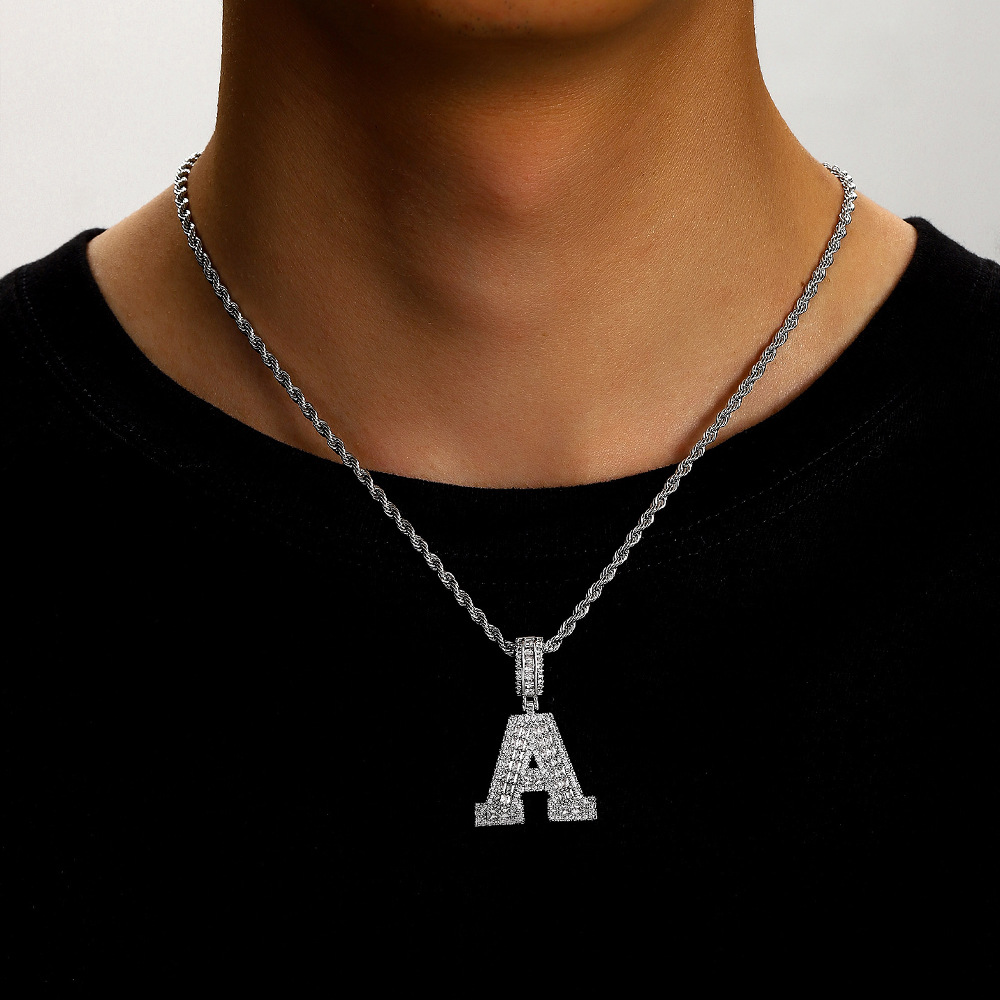 Hip-Hop Vintage Style Letter 304 Stainless Steel Copper Men's Pendant Necklace J 20Inch Hemp Flowers Chain Silver display picture 1