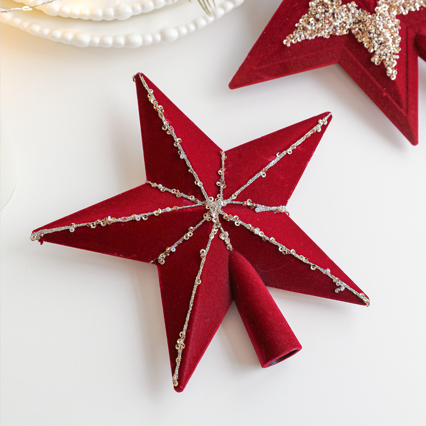Nuevos productos transfronterizos árbol de Navidad estrella en polvo de oro de alta calidad estrella de pentacos estereoscópica estrella de decoración de Navidad