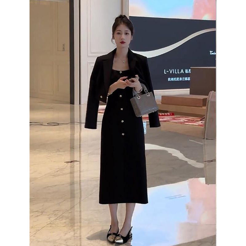 法式高端气质小香风套装女春季2025新款短款外套背心连衣裙两件套|undefined