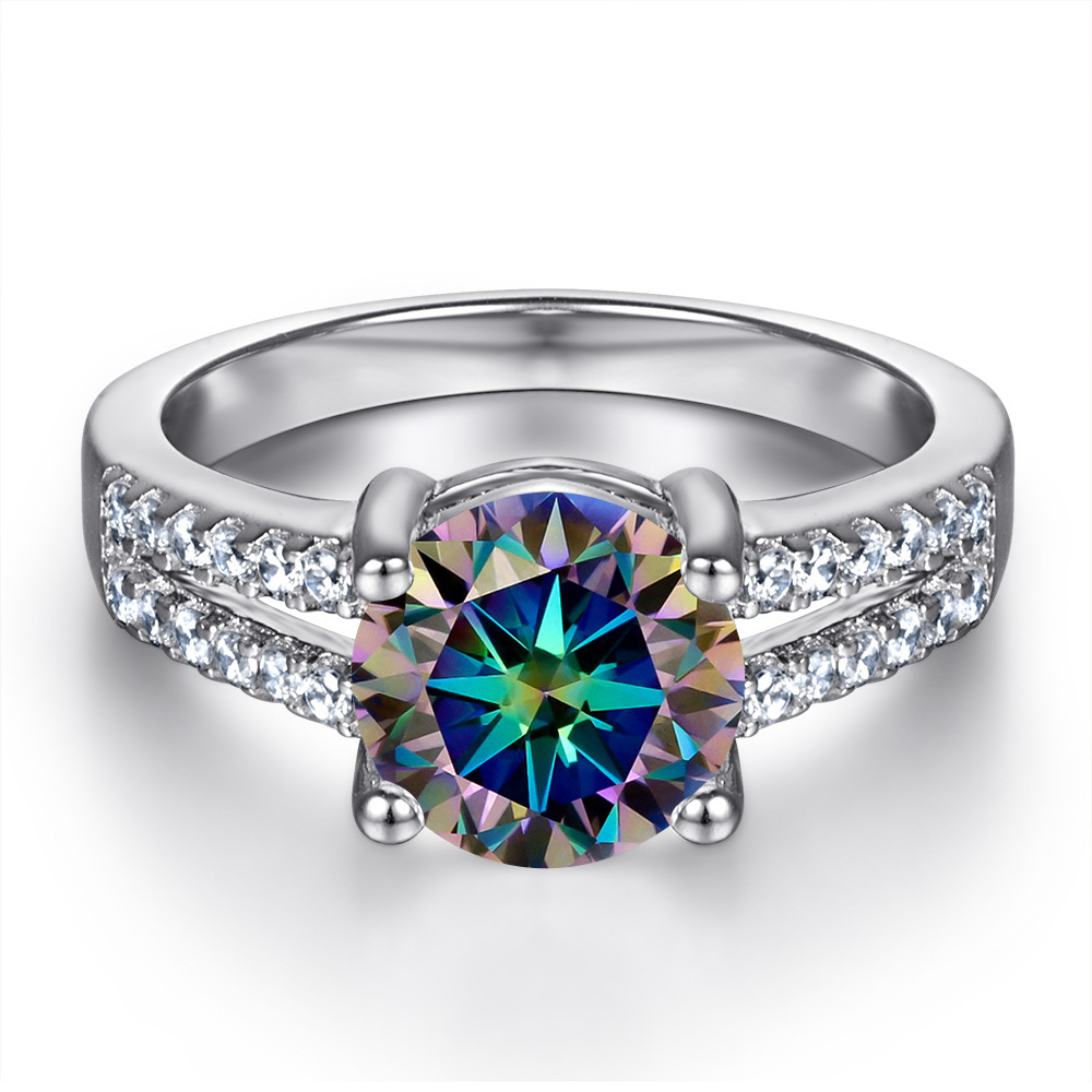 Anillo de plata s925 cabeza de toro clásica 1 quilates anillo de diamante de diamante de doble fila de mujer huevo de paloma anillo de boda en vivo