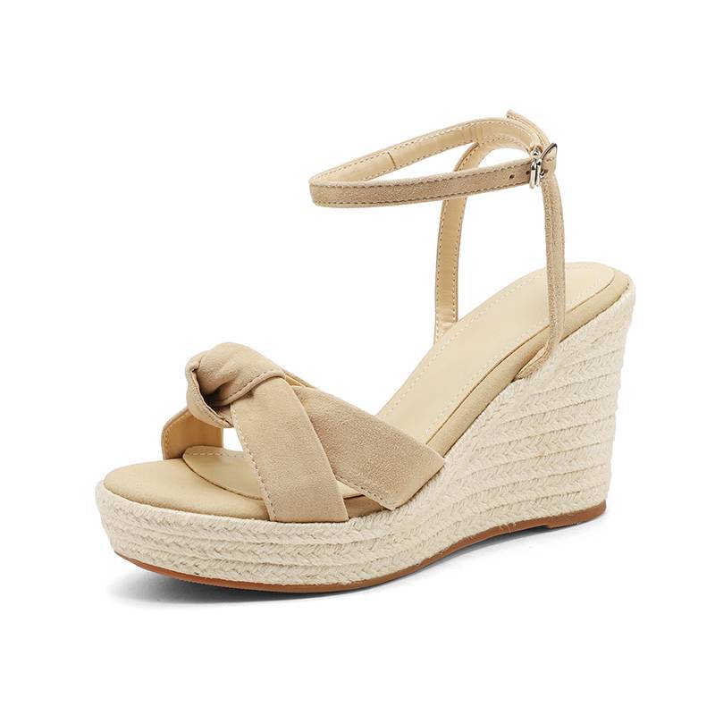 Sandal cao gót nữ hở mũi đế xuồng đan rơm, gót 9 cm — màu đen, màu mơ chi tiết 15