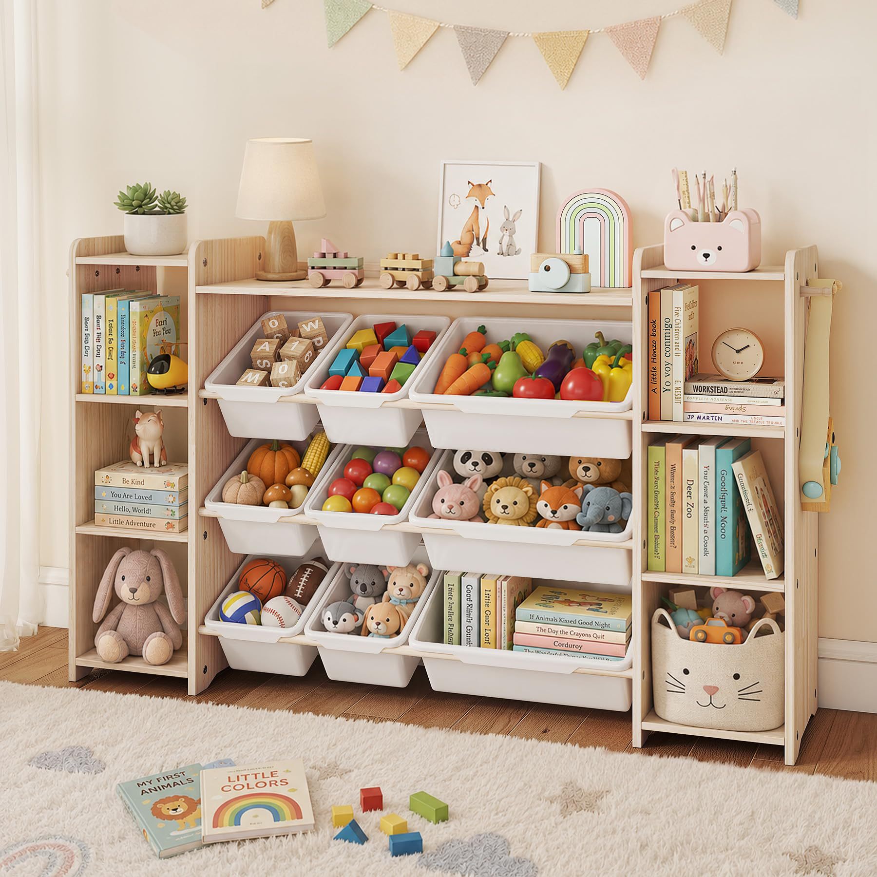 Cross-border Solid Wood Multi-layer Montessori Kindergarten Toy Storage Shelf Organizer Cabinet Children's Bookshelf Toy Rack