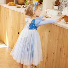 艾莎藍女童新款連衣裙網紅時髦長袖公主裙網紗蓬蓬裙愛莎童裙禮服