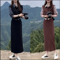 秋季新款时髦气质显瘦高级条纹上衣+半身裙时尚套装女
