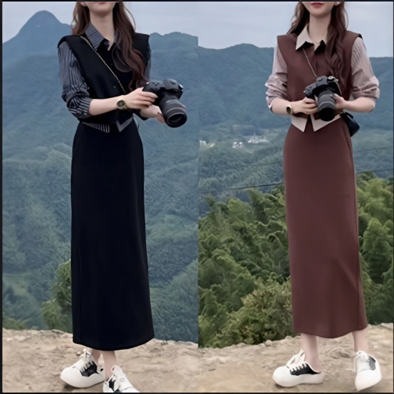 秋季新款时髦气质显瘦高级条纹上衣+半身裙时尚套装女|undefined