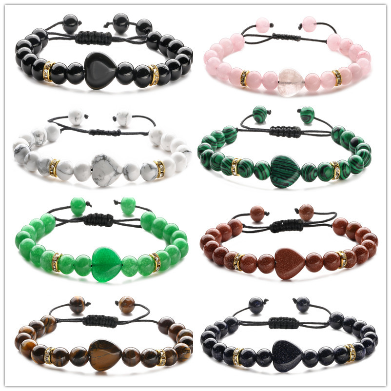 Europa y América transfronteriza AliExpress moda ágata Ojo de Tigre piedra blanca turquesa pulsera en forma de corazón pulsera tejida con cuentas de piedra