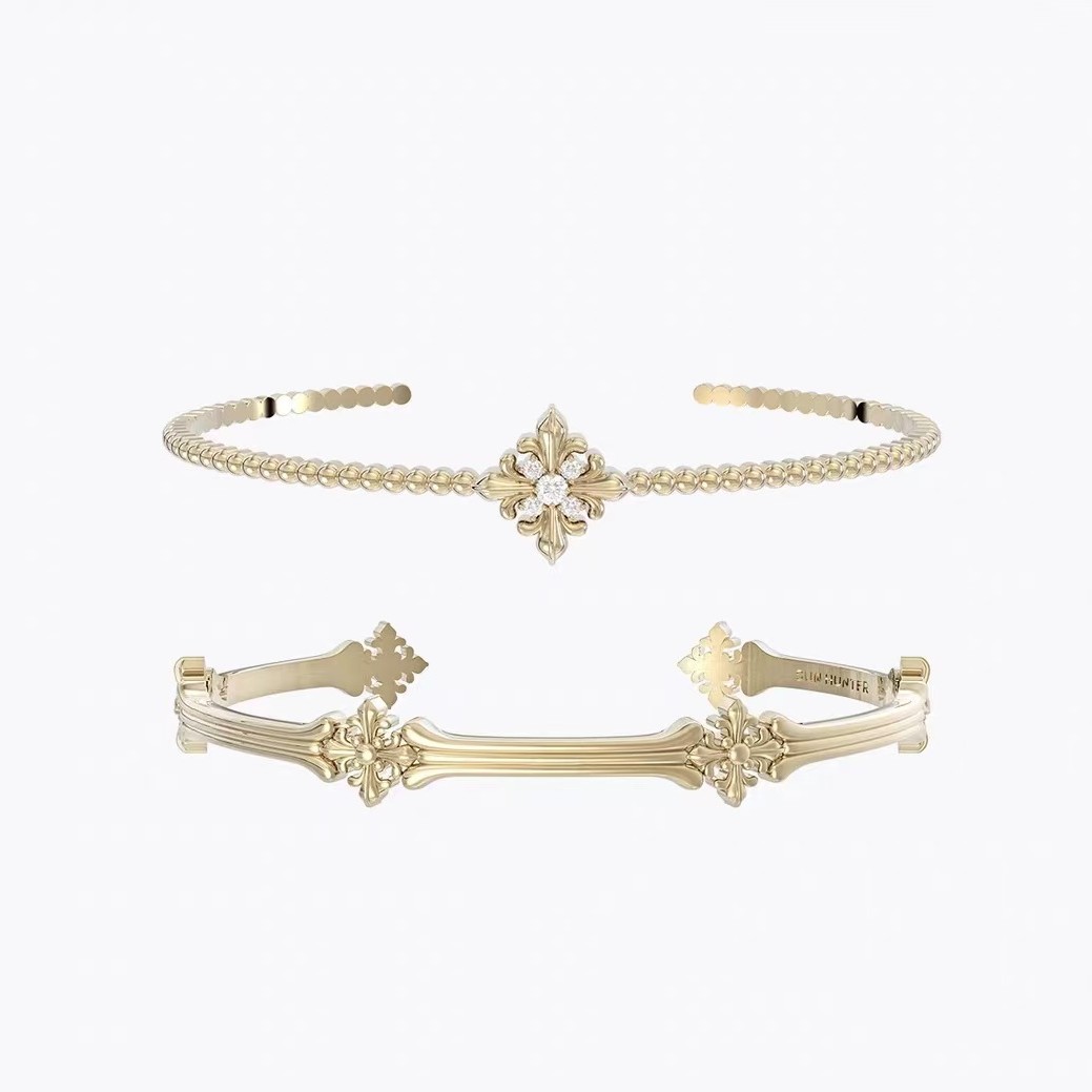 "Iris Key" Original Iris Flower Open Bracelet, Cross-Border Light Luxury High-End French Retro Niche Design