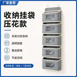 跨境厂家定制家用宿舍卧室厨房卫生间门背悬挂式多层分区收纳挂袋