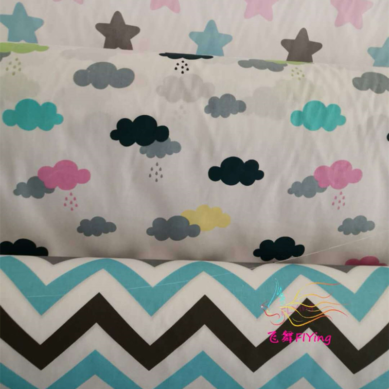 批发五角星布印花布料卡通纯棉宝宝吃饭衣布料卡通纯棉斜纹波浪条