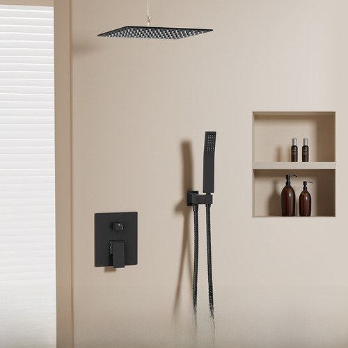 Hidden installation shower set embedded in wall wall-mounted full copper hotel shower head gray shower set hot melt