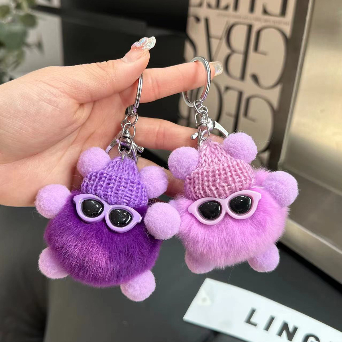 Cute Rex Rabbit Fur Keychain Coal Ball Bag Charm Backpack Pendant_voghion.com