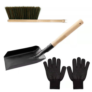 Fireplace Cleaning Set with Iron Shovel Wood Stove Brush Black Silicone