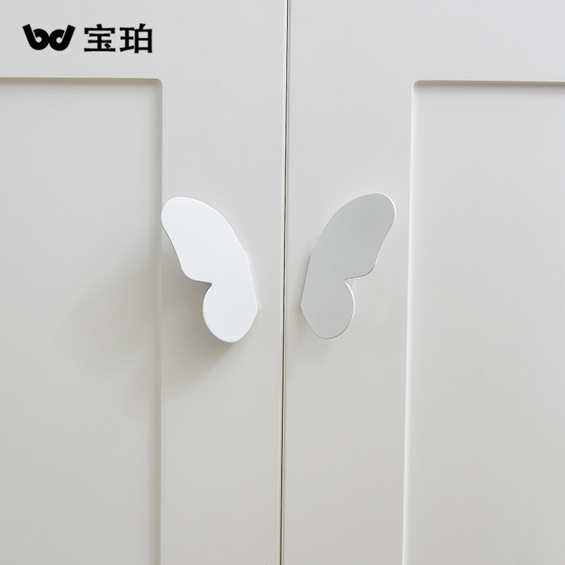 Butterfly brass handle without drilling black drawer modern minimalist high-end Nordic wardrobe door white wooden handle