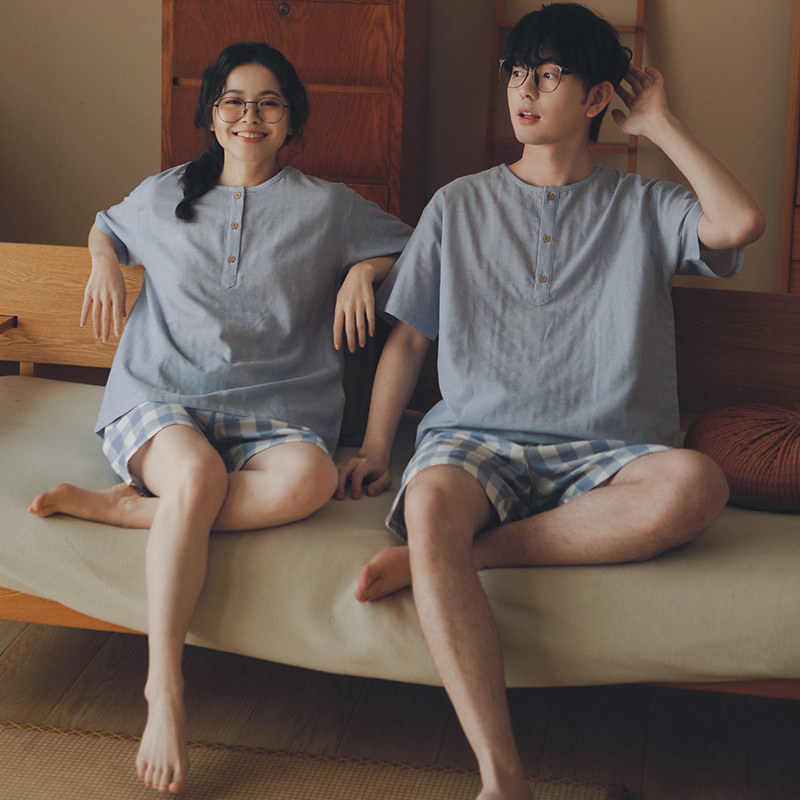 Return to Simplicity 62/67 - Unprinted Pajamas for Men and Women, Pure Cotton Gauze Short-Sleeve and Shorts Set, All-Cotton Homewear for Summer