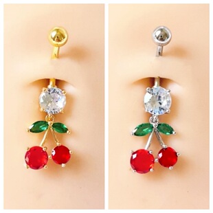 European and American Cross-Border Light Luxury High-End Copper Inlaid Cherry Belly Button Ring Pendant Navel Nail Navel Jewelry Body Piercing Jewelry
